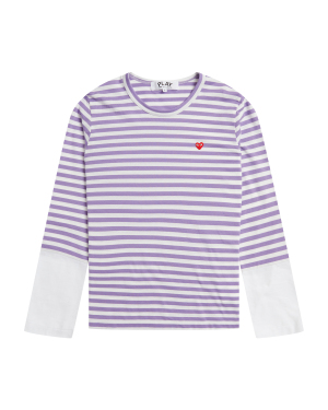 Play Comme des Garçons 爱心缝饰拼接细节条纹 T 恤