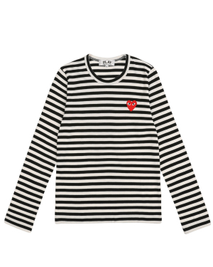 Play Comme des Garçons 爱心缝饰条纹 T 恤