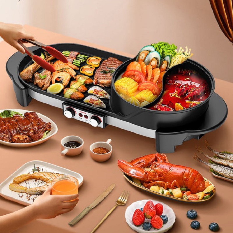东菱 康佳（KONKA）电烧烤炉 涮烤一体锅鸳鸯火锅 无烟电烤盘 双温控 KEG-W001