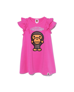 A BATHING APE® 饰荷叶边 Milo 印花连衣裙