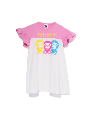 A BATHING APE® 饰荷叶边拼色连衣裙