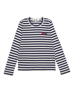 Play Comme des Garçons 双爱心缝饰条纹 T 恤