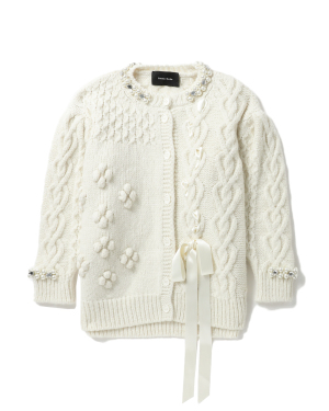 Simone Rocha 串珠边饰不规则织纹泡泡袖针织开衫