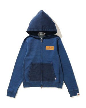A BATHING APE® 饰 logo 丹宁拼接连帽夹克