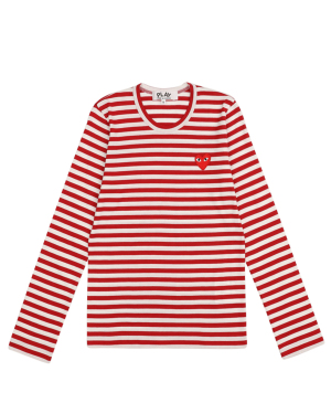 Play Comme des Garçons 爱心缝饰条纹 T 恤