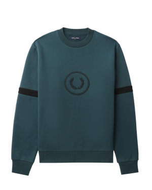 FRED PERRY Logo 刺绣条纹拼接圆领卫衣