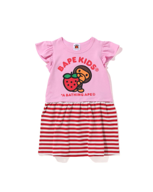 A BATHING APE® Baby Milo 印花条纹下摆连衣裙
