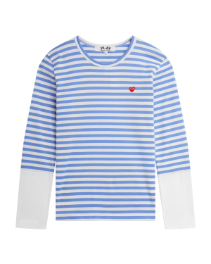 Play Comme des Garçons 爱心缝饰拼色条纹 T 恤