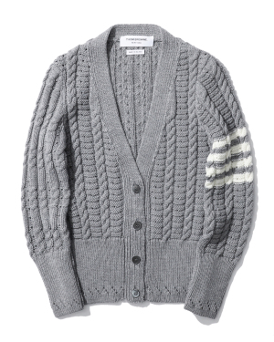 THOM BROWNE 镂空细节条纹嵌花针织开衫
