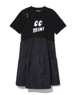 Mini Cream Logo 印花拼接下摆连衣裙